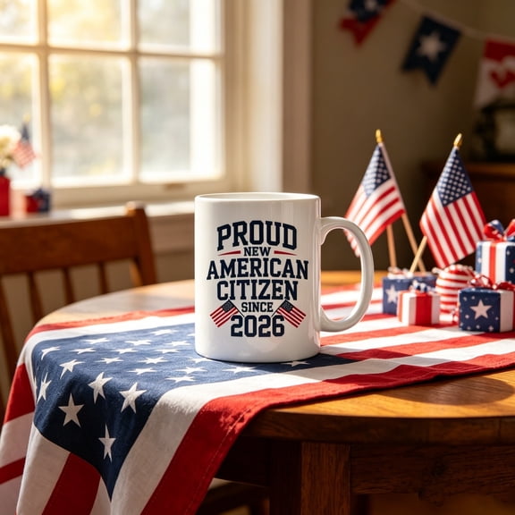 Patriotic Coffee Mug 4th of July Proud New American Citizen Commemorative Cup USA 250th Anniversary White Ceramic Drinkware for Independence Day Memorial Day Home Office and Holidays