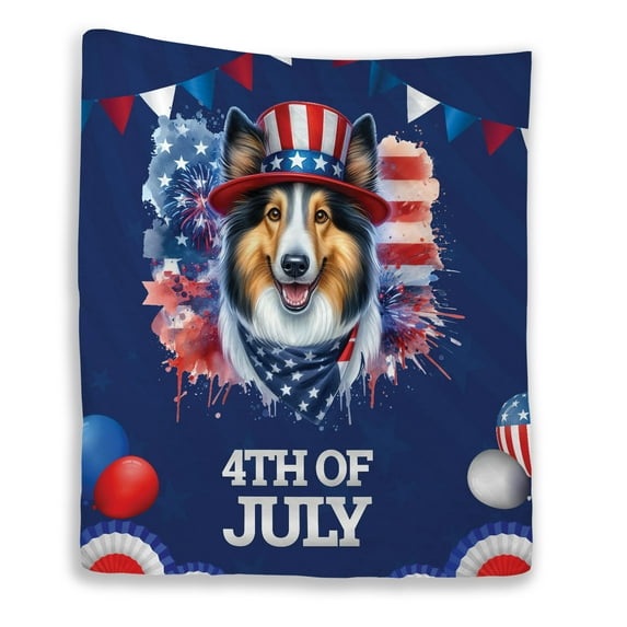 Patriotic Collie Celebrates 4th of July Quilt Blanket Collie Dog Lover Gifts Idea Cozy Comforter Throw Blanket - 02009