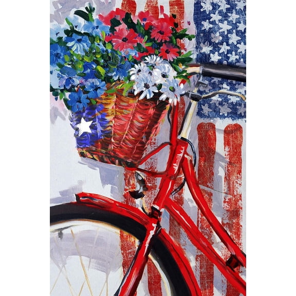 Patriotic Colorful Blooms Bicycle Decor House Flag America Floral Bike Yard Flag 28" x 40"