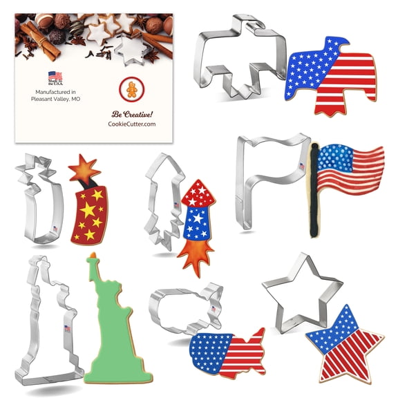 Patriotic Cookie Cutter Set 7 Pc - Foose Cookie Cutters - USA Tin Plated Steel