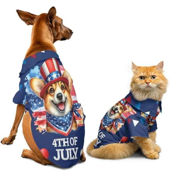 Patriotic Corgi Celebrates 4th of July Hawaiian Summer Shirt for Small Medium Large Dog Cat Welsh Corgi Dog Lover Gifts Idea - 02009
