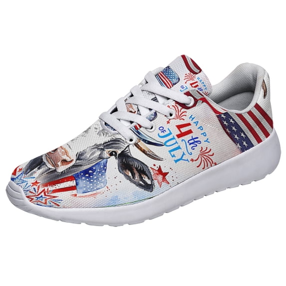 Patriotic Cow 4th Of July Print Shoes Lightweight Comfortable Running Shoes for Men Women White Size 7
