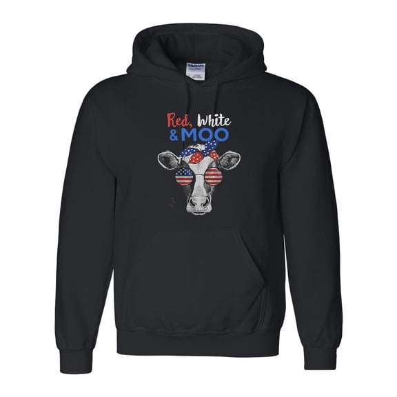 Patriotic Cow USA Funny 4th July, Moo Farm Animal, Holiday, Farmer, Humor Hoodie Unisex, up to 5XL