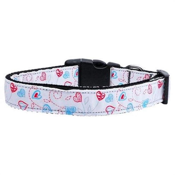 Patriotic Crazy Hearts Nylon Ribbon Dog Collars Large