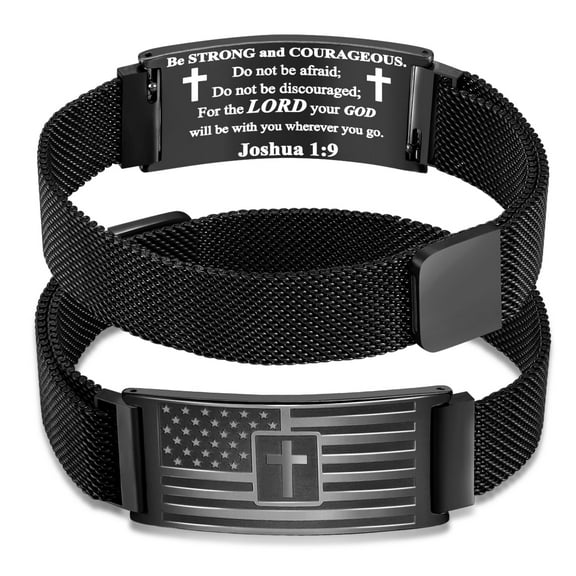 Patriotic Cross Bracelets for Man, Engraved with American Flag and Bible Verse Religious Gifts for Him