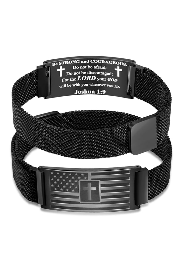 Patriotic Cross Bracelets for Man, Engraved with American Flag and Bible Verse Religious Gifts for Him