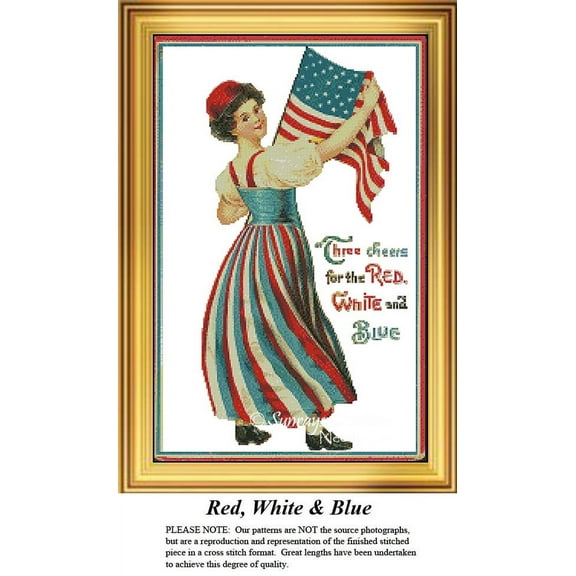Patriotic Cross Stitch Patterns | Red, White & Blue (Pattern Only, You Provide the Floss and Fabric)