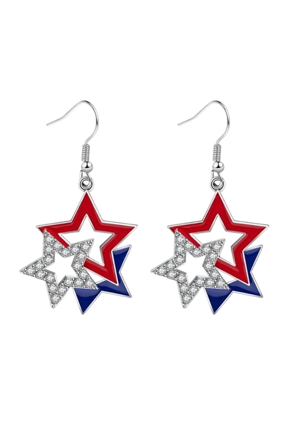 Patriotic Crystal Star Dangle Earrings, 4th of july decorations, Lightweight Alloy Rhinestone Jewelry for Backyard BBQs, Parade Grandstands & Firework Watch Parties