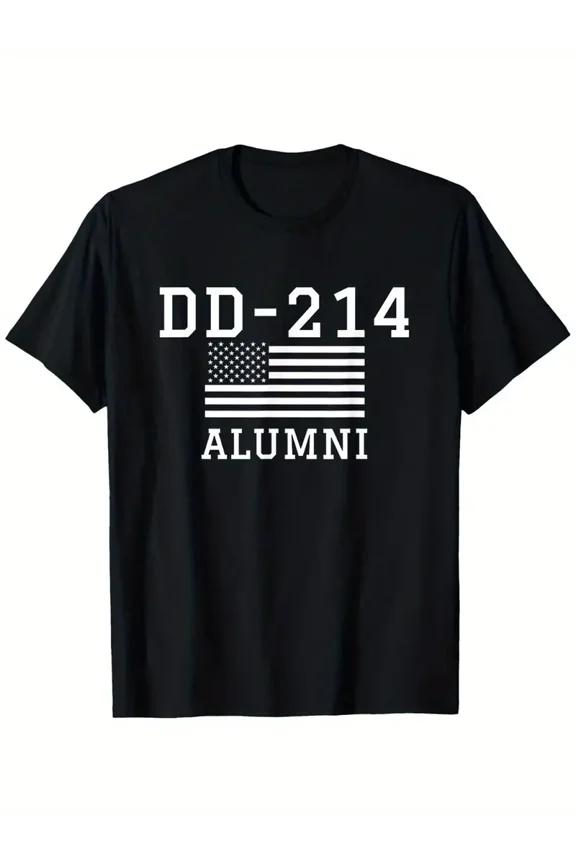 Patriotic DD-214 Alumni T-Shirt Armed Forces Day T-shirt 100% Pure Cotton Gift For Men Women Dad Mom and Friends Large Sizes Are 1XL-5XL Black 180g Fabric Weight Trendy And