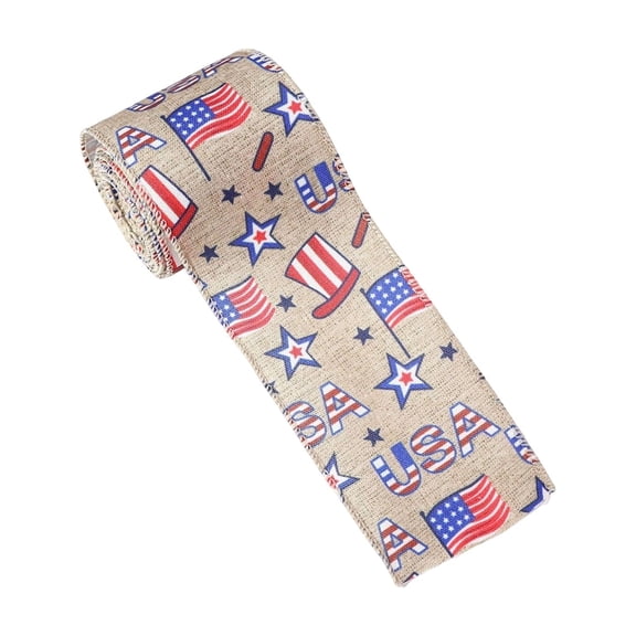 Patriotic DIY Bow Ribbon, 4th of July Stars and Stripes Decor for Memorial Day Independence Day Wrapping Crafts