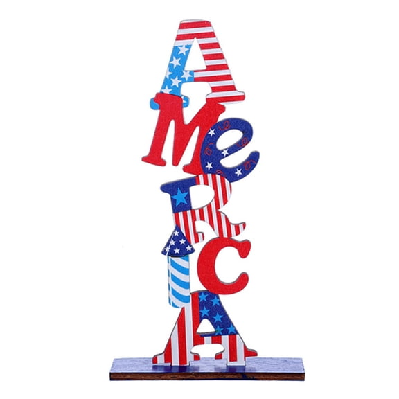 Patriotic DIY Wooden Tabletop Decoration for Independence Day Memorial Day 4th of July Decorations Wooden Lettering Signs for Home Desk Office National Holiday Festive Ornament Prop