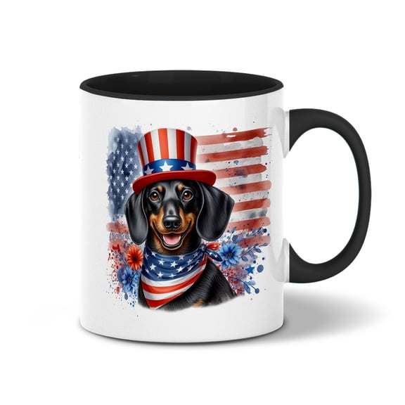 Patriotic Dachshund Celebrates 4th of July 11oz Accent Two-tone Mug Wiener Dog Lover Gifts Idea Coffee Tea Cup - 02009