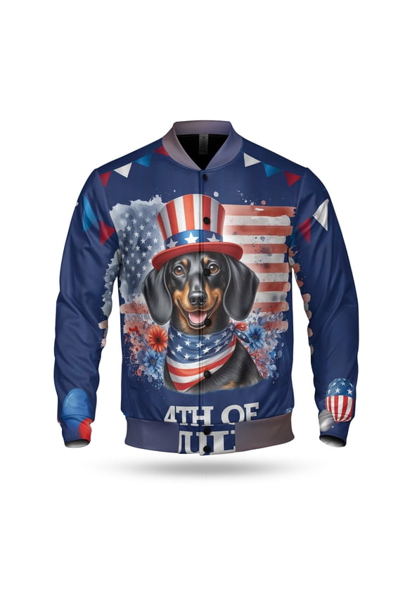 Patriotic Dachshund Celebrates 4th of July All Over Print 3D Baseball Jacket Wiener Dog Lover Gifts Idea Bomber Jacket Softball - 02009