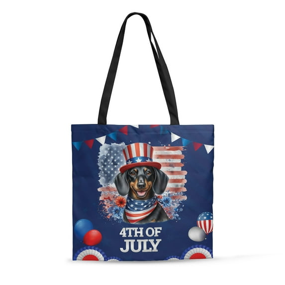 Patriotic Dachshund Celebrates 4th of July All Over Print 3D Canvas Tote Bag Wiener Dog Lover Gifts Idea Reusable Handbag - 02009
