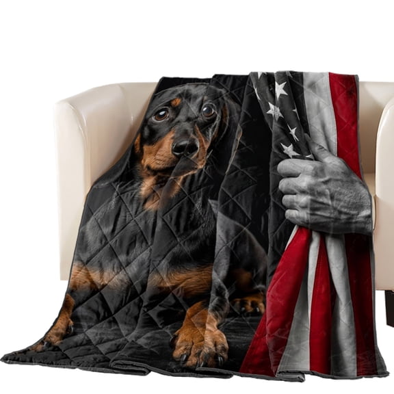 Patriotic Dachshund Quilted Comforters Cooling Blanket Queen Size, American Flag Independence Day Cold Comfort for Hot Sleepers Lightweight Air Conditioning Quilt Blanket for Bed