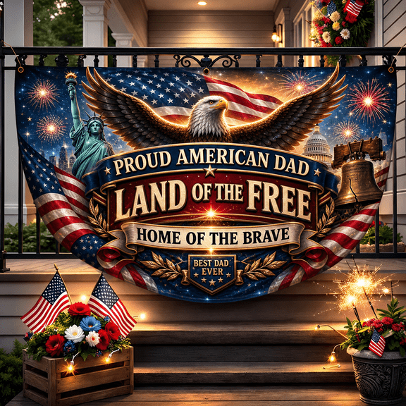 Patriotic Dad Fence Flag Personalized Semicircle Banner for July 4th Porch Decor
