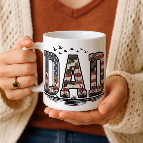 Patriotic Dad Hunting Mug, American Flag Camo Coffee Cup