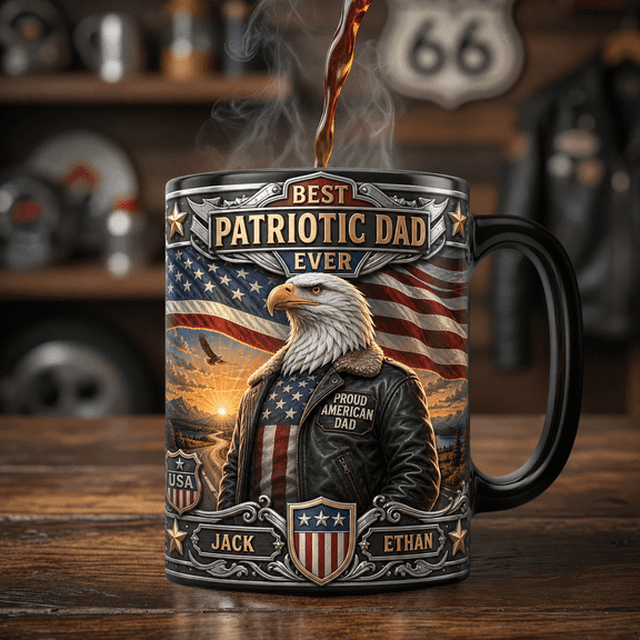 Patriotic Dad Magic Mug Personalized Bald Eagle Dad Gift for American Motorcycle Dad