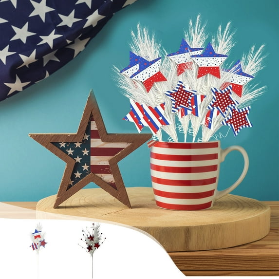 Patriotic Decor under $5! kkbbma Artificial Berry Stems, Red White Blue Patriotic Picks for 4th of July Decor, Independence Day Memorial Day Veterans Day Party Centerpiece, 17.7 Inch