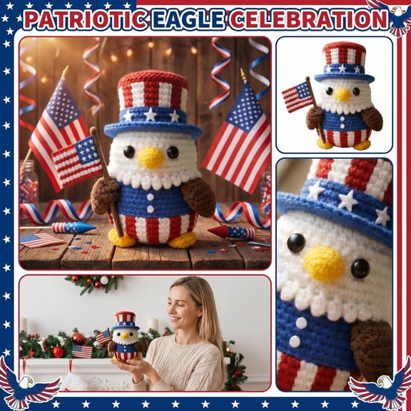 Patriotic Decor, Fourth of July Decorations Indoor, American Flag Decor, 4Th of July Decorations for Office, 4X4 Inch Uncle Sam Style Eagle Resin Desktop Standing Ornament for Usa
