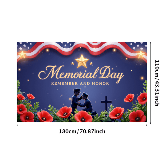 Patriotic Decor Memorial Day Banner Red Poppy Decoration Remember and Honor for Ceremonies Events Military Occasions