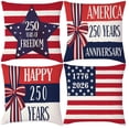 thumbnail image 1 of Patriotic Decor-Throw Pillow Covers 18x18 in Set of 4,4th of July Linen Pillow Case for Independence Day,Memorial Day,Veteran's Day,USA,American Summer Outdoor Red White Blue Decorations, 1 of 6