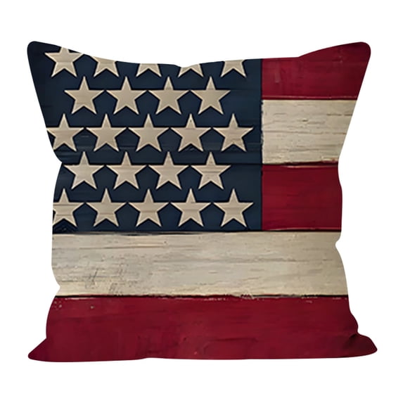 Patriotic Decor, Throw Pillow Covers 18x18 in 4th of July Linen Pillow Case, American Summer Outdoor Red White Blue Sofa Couch Bed Home Outdoor