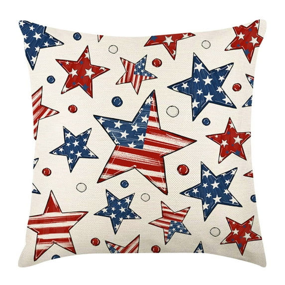 Patriotic Decor, Throw Pillow Covers 18x18 in 4th of July Linen Pillow Case, American Summer Outdoor Red White Blue Sofa Couch Bed Home Outdoor