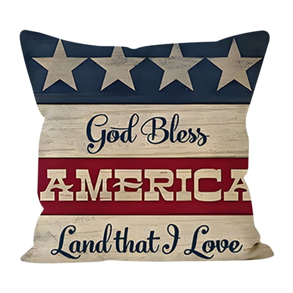 Patriotic Decor, Throw Pillow Covers 18x18 in 4th of July Linen Pillow Case, American Summer Outdoor Red White Blue Sofa Couch Bed Home Outdoor