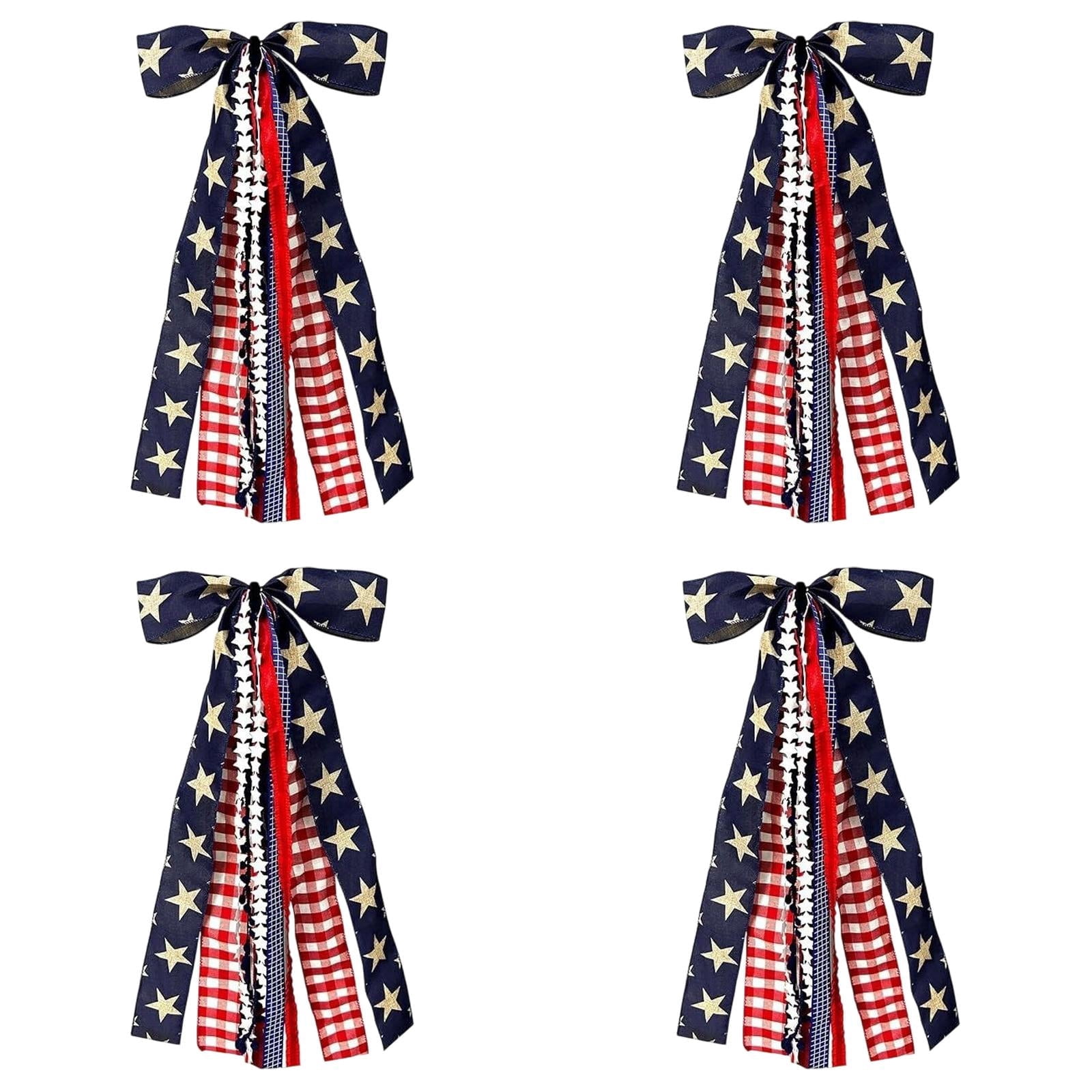Patriotic Decorations, 4Pcs Large Patriotic Ribbon Bow, 4Th Of July Red White And Blue Bows Clip-On Star Sash Patriotic Wreaths For Front Door Indoor Outdoor Memorial Day Decoration(Blue)