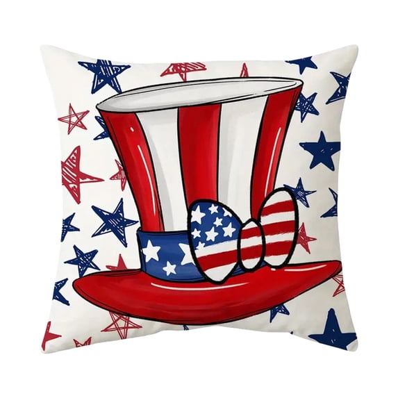 Patriotic Decorations, 4Th of July Pillow, Linen Pillow Covers, 24X24 In, Decorations for Home, Star Print, Independence Day Party, Living Room Accent, Multi Tone, 1 Pc