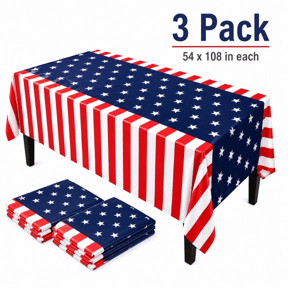 Patriotic Decorations 4th of July Party Supplies Disposable Table Covers for Independence Day Memorial Day Labor Birthday Day Red White and Blue Decorations 54" x 108" 3 Pack Pattern 3