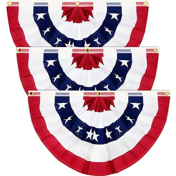 Patriotic Decorations, 4th of July Pleated Fan Flags American US Bunting Flag Stars and Stripes Flag Banner for Independence Day Memorial Day and Labour Day (3 Pieces,1.5 x 3 feet)