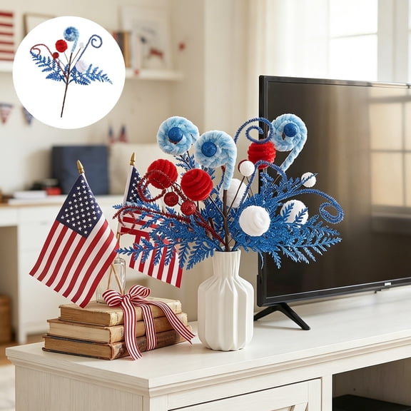 Patriotic Decorations, 5PC Independence Day United States Flag-Themed Party Decor, Plastic American Flag, Stars and Lollipop Plush Shapes, Versatile for Celebration and Home Display