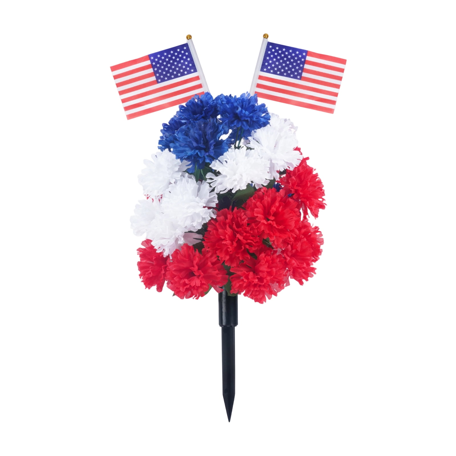 Patriotic Decorations, Outdoor Decorations, Red White and Blue Flowers, Garden Stake, 26 In, 2 Pc, 4Th of July Decoration, Lawn Decor, Artificial Carnations, Holiday Yard Display