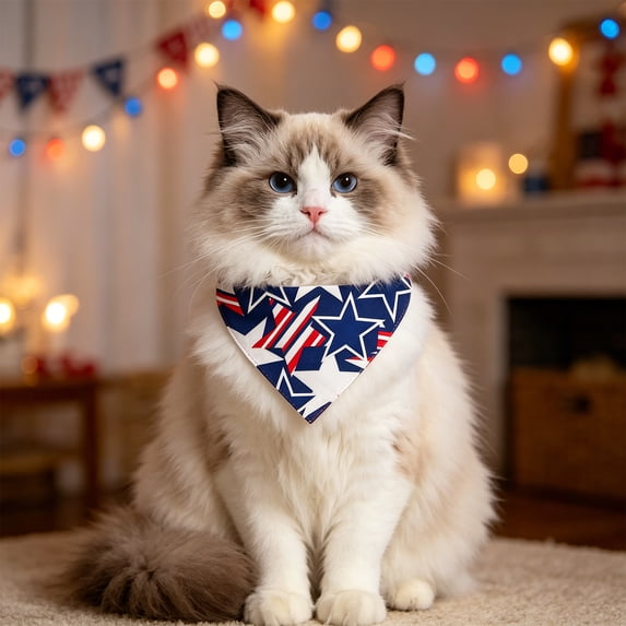 Patriotic Decorations - Pet Bandana,Red White and Blue Star Stripe Triangle Scarf,Festive Printed Bib for 250th Anniversary,Memory Day,Independence Day,24.8x16.93 Inch