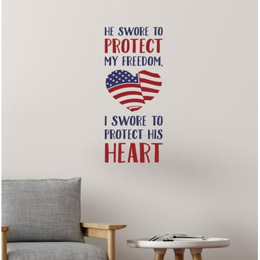 Patriotic Decorations for Wall Sticker Decal Soldier Protect Freedom Heart Military Quote 10x23-Inches Deep Blue/Red