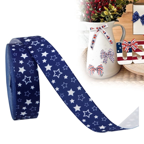 Patriotic Decorative Ribbon 5 Yards Per Roll, 4th Of July Red White Blue Stripe Star Ribbon, Independence Day Memorial Day Wreath Bow Crafts Decor Ribbon 2 Inch Wide