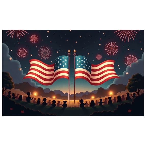 Patriotic Design Event Banner American Flag Holiday Banner Firework Display for Independence Day Celebration Outdoor Decoration Night Event