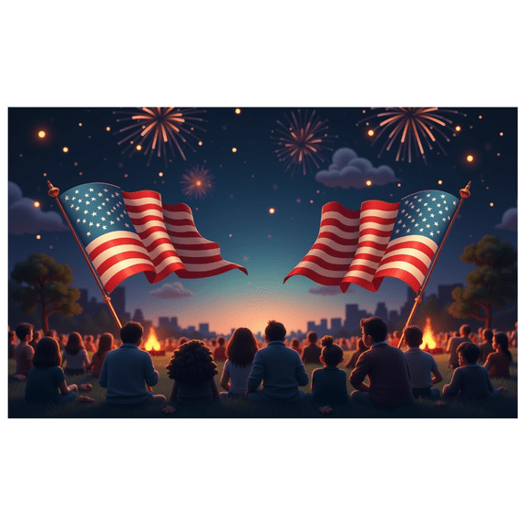 Patriotic Design Event Banner American Flag Holiday Banner Firework Display for Independence Day Celebration Outdoor Decoration Night Event