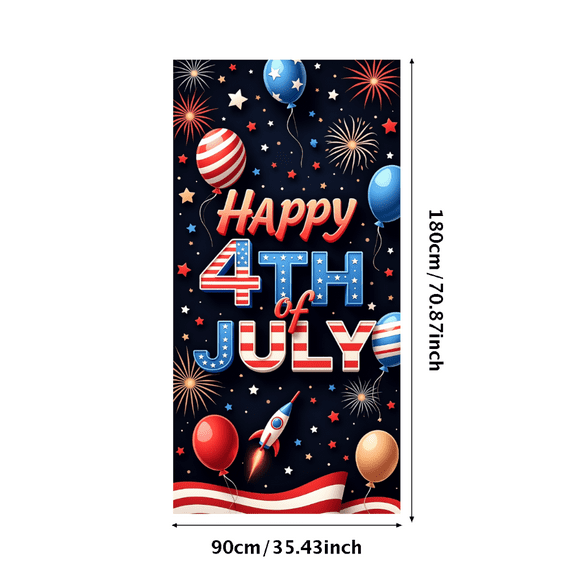 Patriotic Design Happy 4th of July Balloon Banner Fireworks Decoration Red White Blue Stars for Independence Day Celebration Outdoor Party Indoor Event