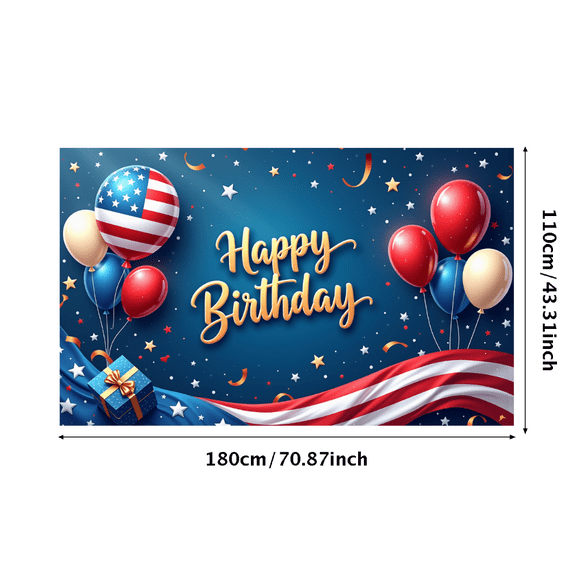 Patriotic Design Happy Birthday Banner American Flag Balloon Celebration Decor for Birthday Party Indoor Outdoor Events