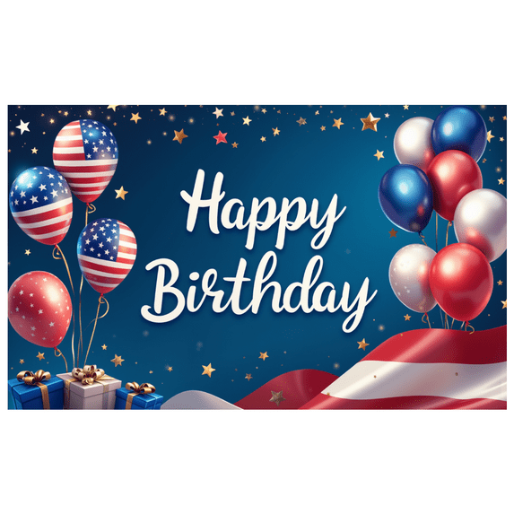 Patriotic Design Happy Birthday Banner American Flag Balloon Celebration Decor for Birthday Party Indoor Outdoor Events