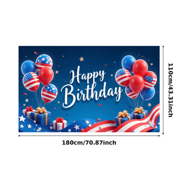Patriotic Design Happy Birthday Banner American Flag Balloon Celebration Decor for Birthday Party Indoor Outdoor Events