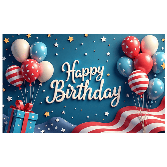 Patriotic Design Happy Birthday Banner American Flag Balloon Celebration Decor for Birthday Party Indoor Outdoor Events