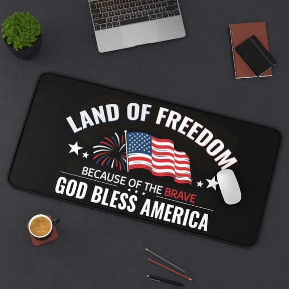 Patriotic Desk Mat 4th of July Desk Mat 16x32 | USA Desk Pad | God Bless America | Non-Slip Desk Accessories | Office Desk Decor | Desk Organizer