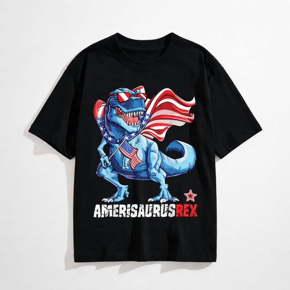 Patriotic Dinosaur 4th of July Men Amerisaurus T Rex Funny T-Shirt