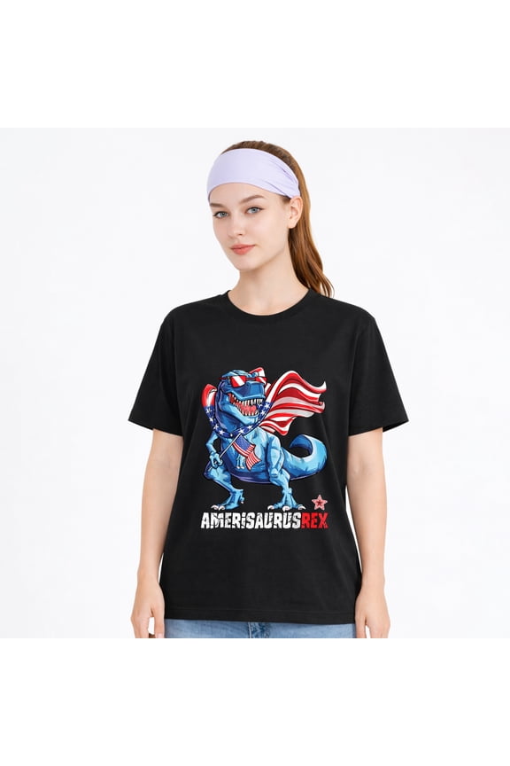 Patriotic Dinosaur July 4th Unisex Tyrannosaurus Rex Fun T-Shirt