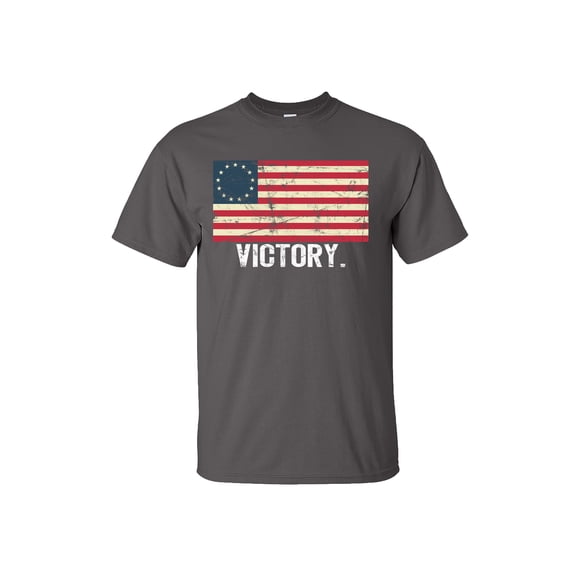 Patriotic Distressed Betsy Ross Flag Victory Adult Short Sleeve T-Shirt-Charcoal-4XL