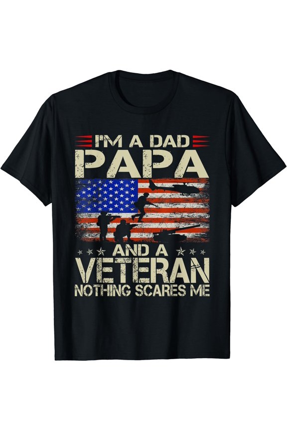Patriotic Distressed Flag Dad Papa Veteran T-Shirt - Funny Father's Day Gift